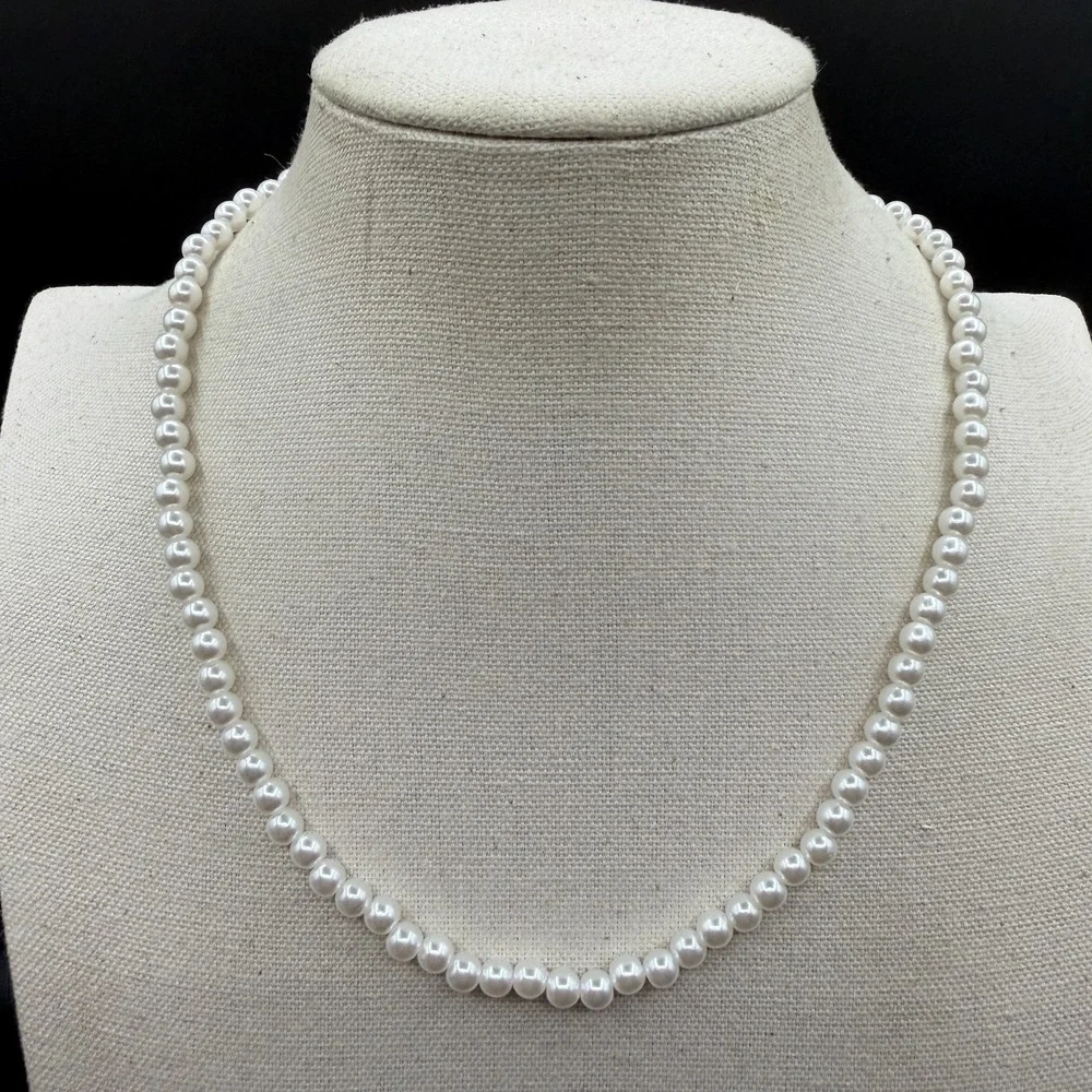 White Faux Pearl Necklace Silver Tone Extender Clasp Coquette Bridal Jewelry